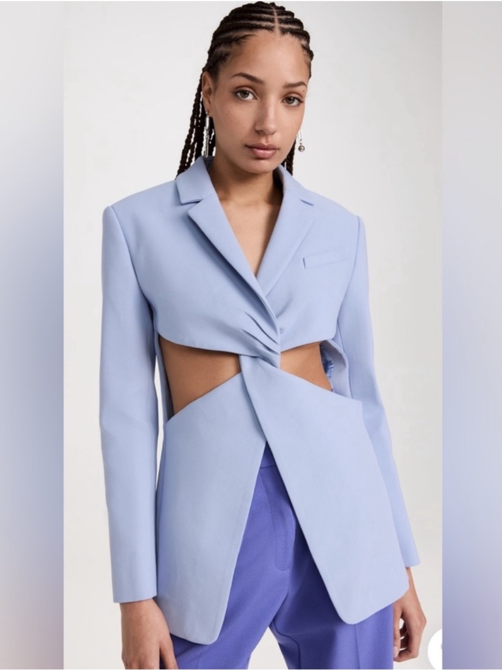 $1,150 MRSP | Coperni | Twisted Cut Out Tailored Jacket | Pale Lavender | US 10 - Picture 2 of 16